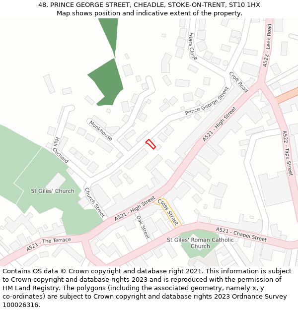 48, PRINCE GEORGE STREET, CHEADLE, STOKE-ON-TRENT, ST10 1HX: Location map and indicative extent of plot