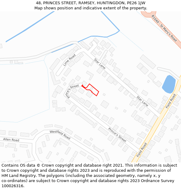 48, PRINCES STREET, RAMSEY, HUNTINGDON, PE26 1JW: Location map and indicative extent of plot