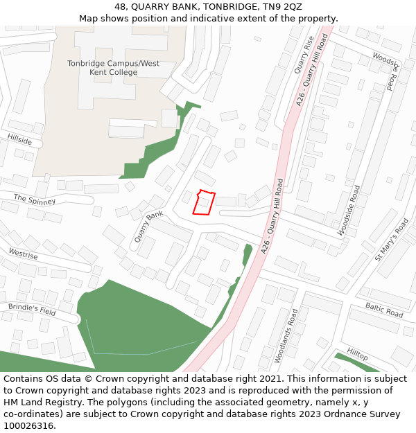48, QUARRY BANK, TONBRIDGE, TN9 2QZ: Location map and indicative extent of plot