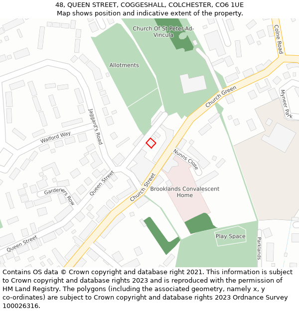 48, QUEEN STREET, COGGESHALL, COLCHESTER, CO6 1UE: Location map and indicative extent of plot