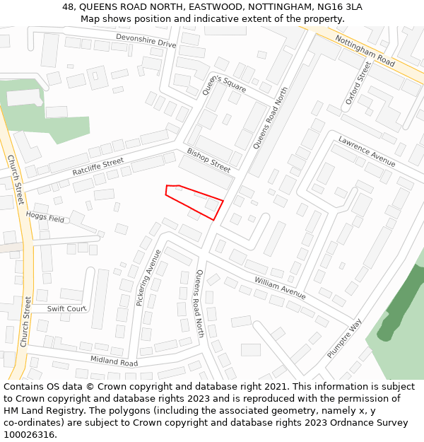 48, QUEENS ROAD NORTH, EASTWOOD, NOTTINGHAM, NG16 3LA: Location map and indicative extent of plot