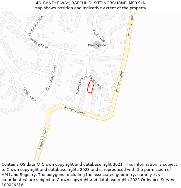 48, RANDLE WAY, BAPCHILD, SITTINGBOURNE, ME9 9LN: Location map and indicative extent of plot