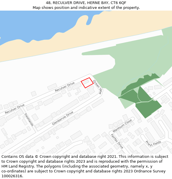 48, RECULVER DRIVE, HERNE BAY, CT6 6QF: Location map and indicative extent of plot