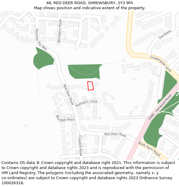 48, RED DEER ROAD, SHREWSBURY, SY3 9FA: Location map and indicative extent of plot