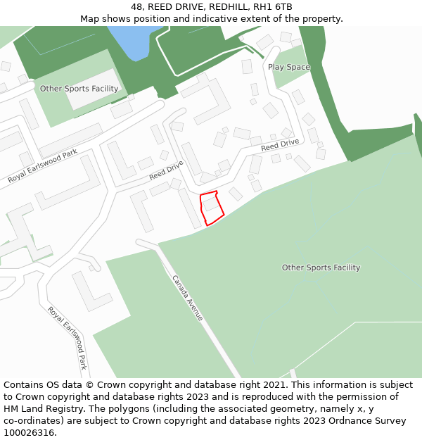 48, REED DRIVE, REDHILL, RH1 6TB: Location map and indicative extent of plot
