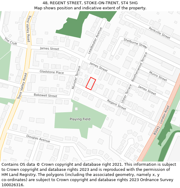 48, REGENT STREET, STOKE-ON-TRENT, ST4 5HG: Location map and indicative extent of plot
