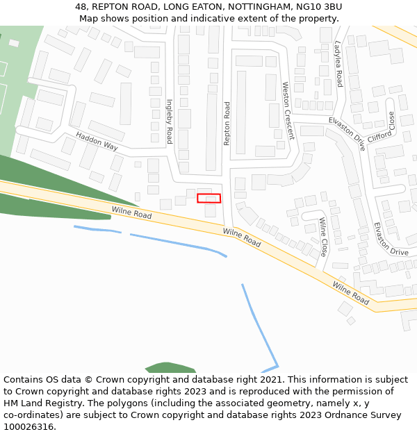 48, REPTON ROAD, LONG EATON, NOTTINGHAM, NG10 3BU: Location map and indicative extent of plot