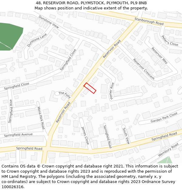 48, RESERVOIR ROAD, PLYMSTOCK, PLYMOUTH, PL9 8NB: Location map and indicative extent of plot