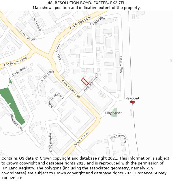 48, RESOLUTION ROAD, EXETER, EX2 7FL: Location map and indicative extent of plot