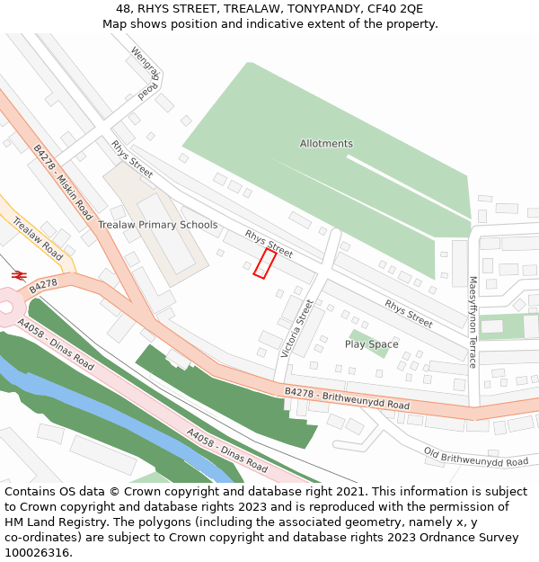 48, RHYS STREET, TREALAW, TONYPANDY, CF40 2QE: Location map and indicative extent of plot