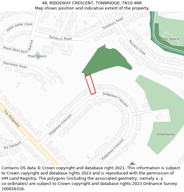 48, RIDGEWAY CRESCENT, TONBRIDGE, TN10 4NR: Location map and indicative extent of plot