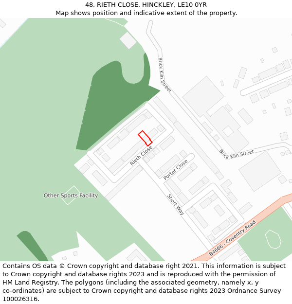 48, RIETH CLOSE, HINCKLEY, LE10 0YR: Location map and indicative extent of plot