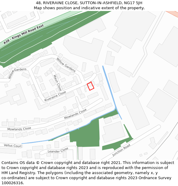 48, RIVERAINE CLOSE, SUTTON-IN-ASHFIELD, NG17 5JH: Location map and indicative extent of plot