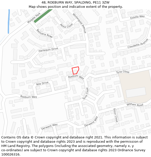 48, ROEBURN WAY, SPALDING, PE11 3ZW: Location map and indicative extent of plot