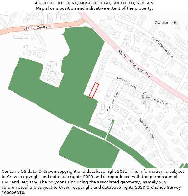 48, ROSE HILL DRIVE, MOSBOROUGH, SHEFFIELD, S20 5PN: Location map and indicative extent of plot