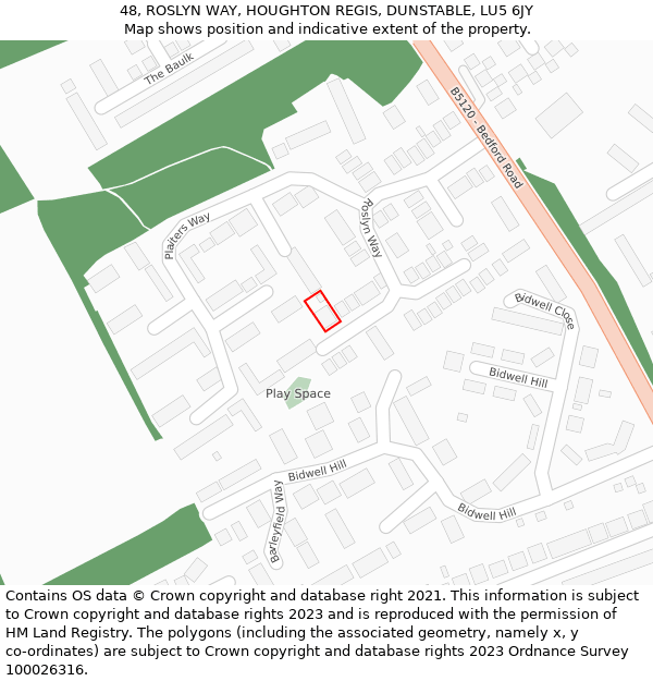 48, ROSLYN WAY, HOUGHTON REGIS, DUNSTABLE, LU5 6JY: Location map and indicative extent of plot