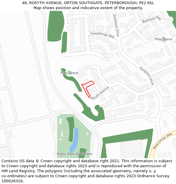 48, ROSYTH AVENUE, ORTON SOUTHGATE, PETERBOROUGH, PE2 6SL: Location map and indicative extent of plot
