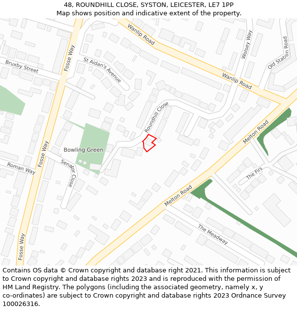 48, ROUNDHILL CLOSE, SYSTON, LEICESTER, LE7 1PP: Location map and indicative extent of plot