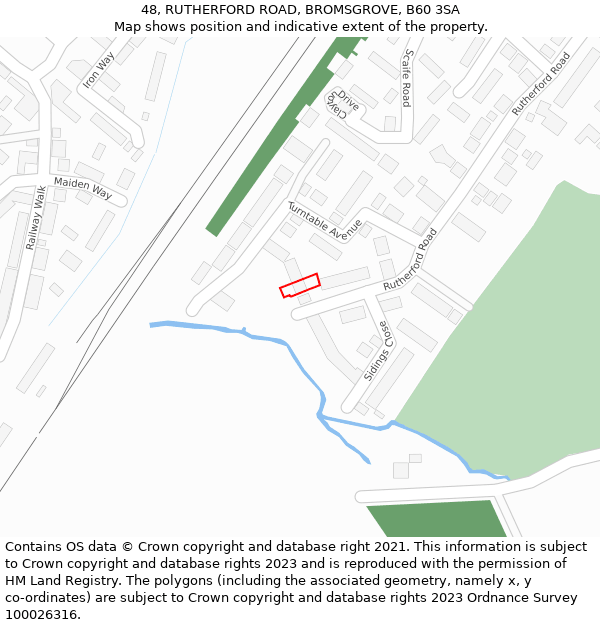 48, RUTHERFORD ROAD, BROMSGROVE, B60 3SA: Location map and indicative extent of plot