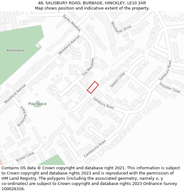 48, SALISBURY ROAD, BURBAGE, HINCKLEY, LE10 2AR: Location map and indicative extent of plot