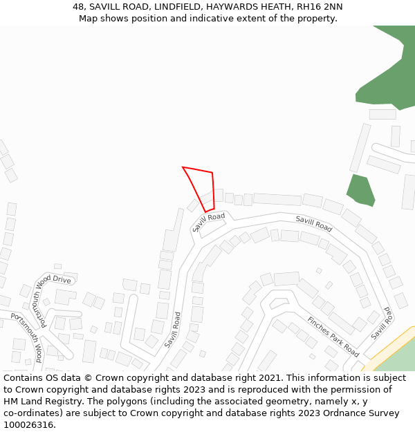 48, SAVILL ROAD, LINDFIELD, HAYWARDS HEATH, RH16 2NN: Location map and indicative extent of plot