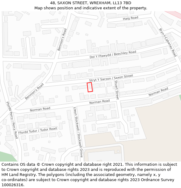 48, SAXON STREET, WREXHAM, LL13 7BD: Location map and indicative extent of plot