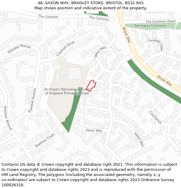 48, SAXON WAY, BRADLEY STOKE, BRISTOL, BS32 9AS: Location map and indicative extent of plot