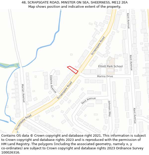 48, SCRAPSGATE ROAD, MINSTER ON SEA, SHEERNESS, ME12 2EA: Location map and indicative extent of plot