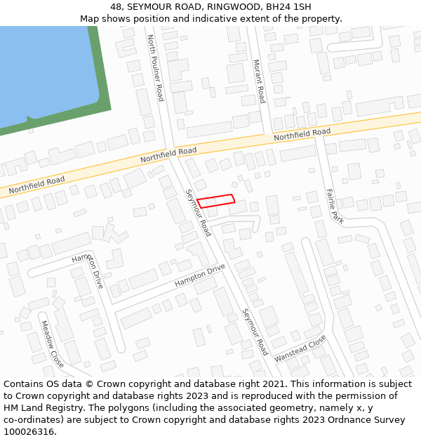 48, SEYMOUR ROAD, RINGWOOD, BH24 1SH: Location map and indicative extent of plot