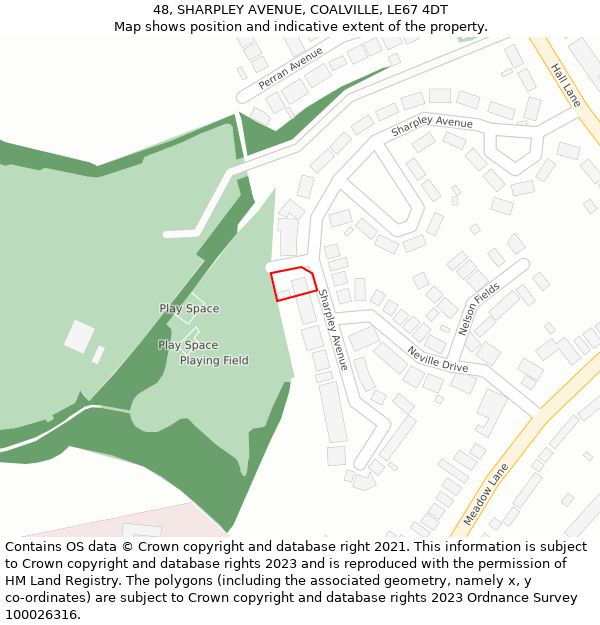 48, SHARPLEY AVENUE, COALVILLE, LE67 4DT: Location map and indicative extent of plot