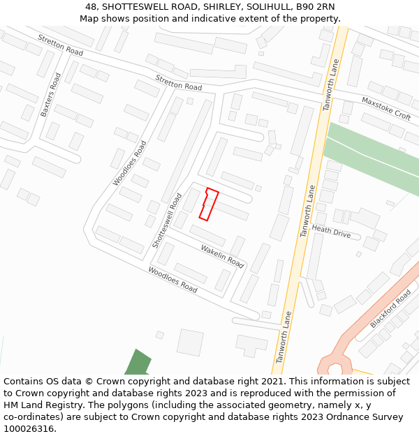 48, SHOTTESWELL ROAD, SHIRLEY, SOLIHULL, B90 2RN: Location map and indicative extent of plot