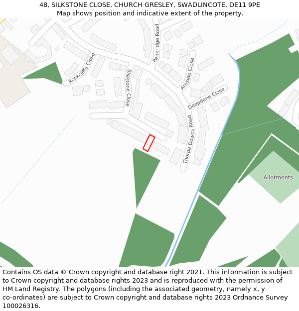 48, SILKSTONE CLOSE, CHURCH GRESLEY, SWADLINCOTE, DE11 9PE: Location map and indicative extent of plot