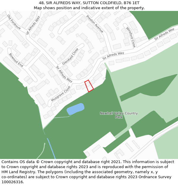 48, SIR ALFREDS WAY, SUTTON COLDFIELD, B76 1ET: Location map and indicative extent of plot