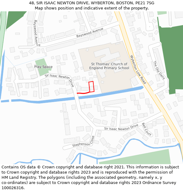 48, SIR ISAAC NEWTON DRIVE, WYBERTON, BOSTON, PE21 7SG: Location map and indicative extent of plot