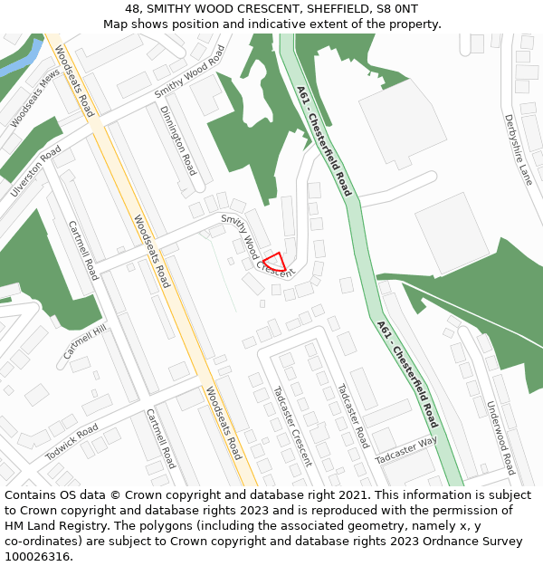 48, SMITHY WOOD CRESCENT, SHEFFIELD, S8 0NT: Location map and indicative extent of plot