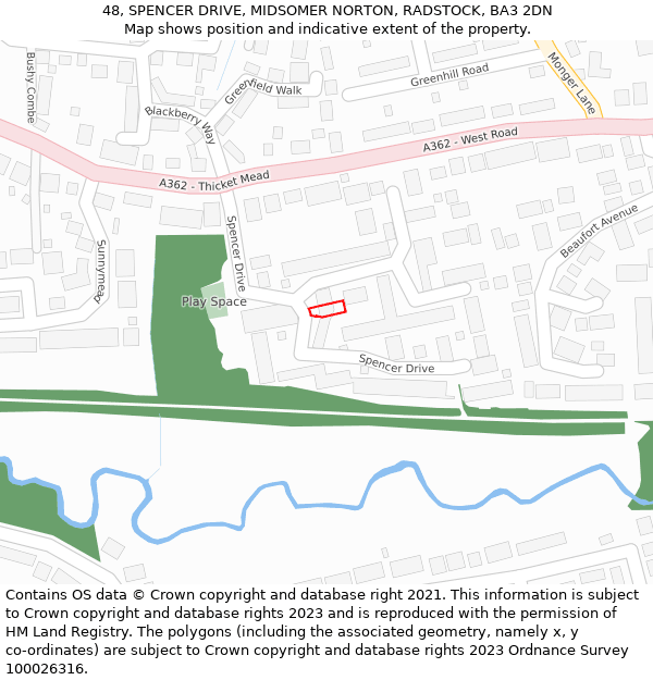 48, SPENCER DRIVE, MIDSOMER NORTON, RADSTOCK, BA3 2DN: Location map and indicative extent of plot