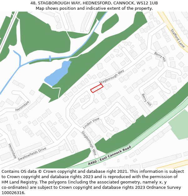 48, STAGBOROUGH WAY, HEDNESFORD, CANNOCK, WS12 1UB: Location map and indicative extent of plot