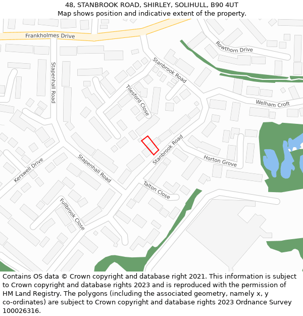 48, STANBROOK ROAD, SHIRLEY, SOLIHULL, B90 4UT: Location map and indicative extent of plot