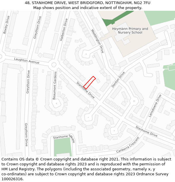 48, STANHOME DRIVE, WEST BRIDGFORD, NOTTINGHAM, NG2 7FU: Location map and indicative extent of plot