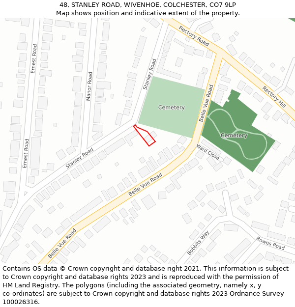 48, STANLEY ROAD, WIVENHOE, COLCHESTER, CO7 9LP: Location map and indicative extent of plot