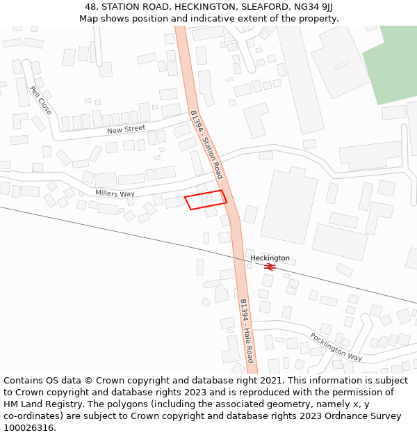 48, STATION ROAD, HECKINGTON, SLEAFORD, NG34 9JJ: Location map and indicative extent of plot