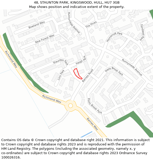 48, STAUNTON PARK, KINGSWOOD, HULL, HU7 3GB: Location map and indicative extent of plot