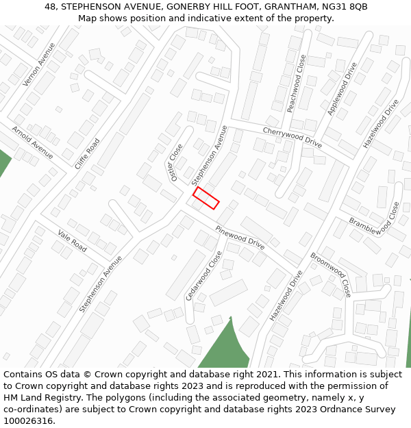 48, STEPHENSON AVENUE, GONERBY HILL FOOT, GRANTHAM, NG31 8QB: Location map and indicative extent of plot