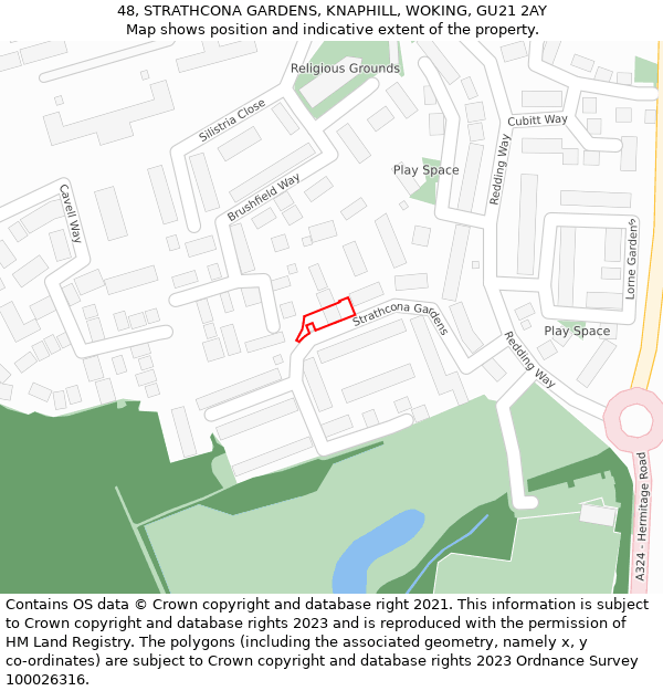 48, STRATHCONA GARDENS, KNAPHILL, WOKING, GU21 2AY: Location map and indicative extent of plot