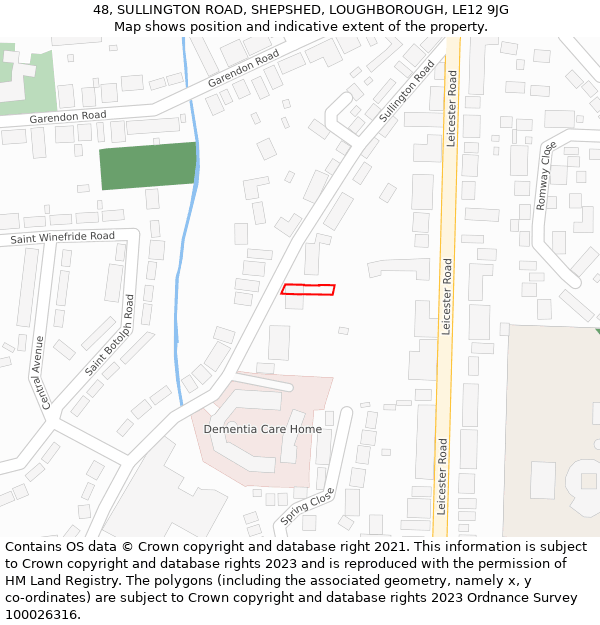 48, SULLINGTON ROAD, SHEPSHED, LOUGHBOROUGH, LE12 9JG: Location map and indicative extent of plot