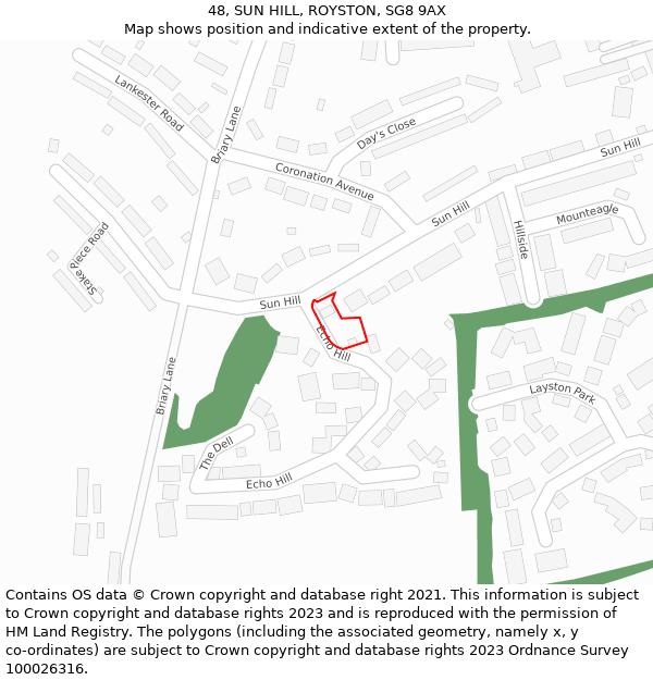 48, SUN HILL, ROYSTON, SG8 9AX: Location map and indicative extent of plot