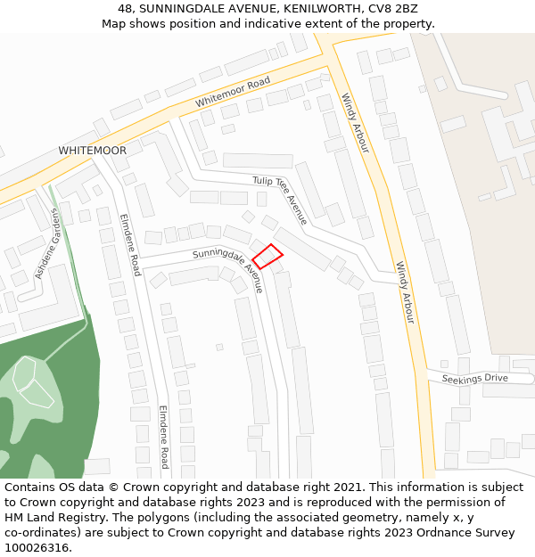 48, SUNNINGDALE AVENUE, KENILWORTH, CV8 2BZ: Location map and indicative extent of plot