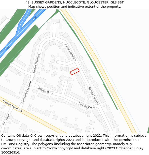 48, SUSSEX GARDENS, HUCCLECOTE, GLOUCESTER, GL3 3ST: Location map and indicative extent of plot