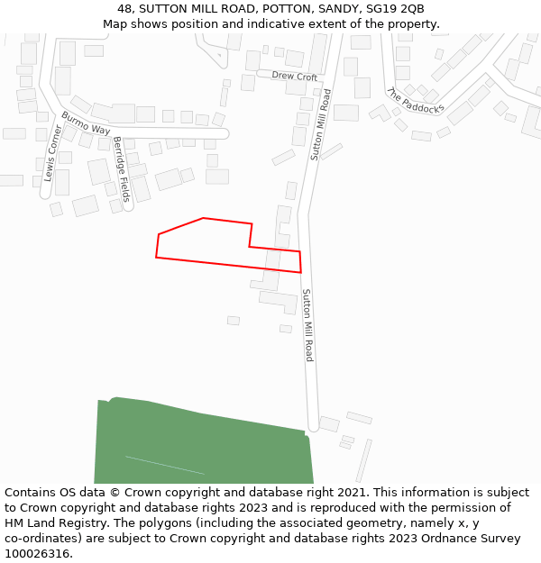 48, SUTTON MILL ROAD, POTTON, SANDY, SG19 2QB: Location map and indicative extent of plot