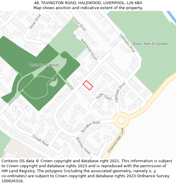 48, TAVINGTON ROAD, HALEWOOD, LIVERPOOL, L26 6BA: Location map and indicative extent of plot